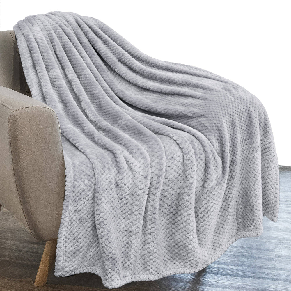 Light Gray Waffle Knit Fleece Throw Blanket- 50" x 60"