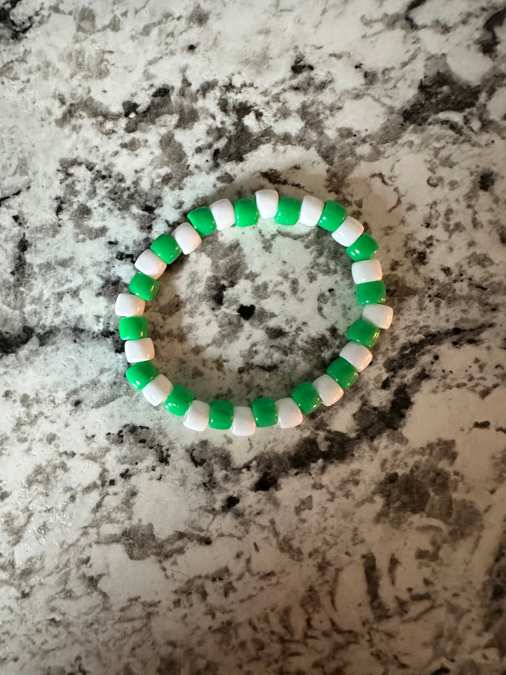 Green & White Pony Bead Bracelet