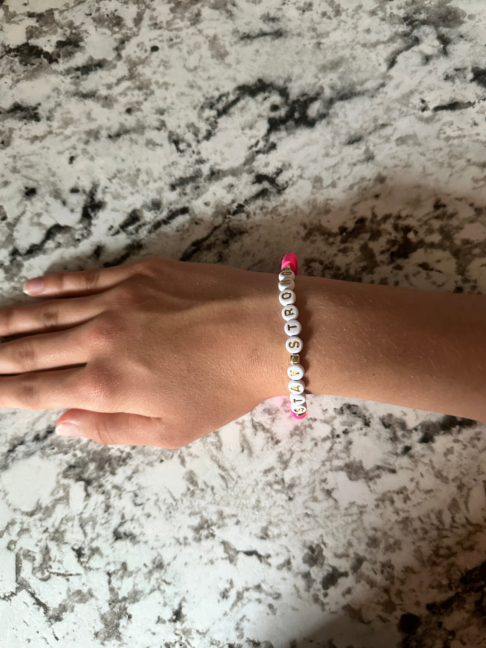 Stay Strong Pink Clay Bead Bracelet