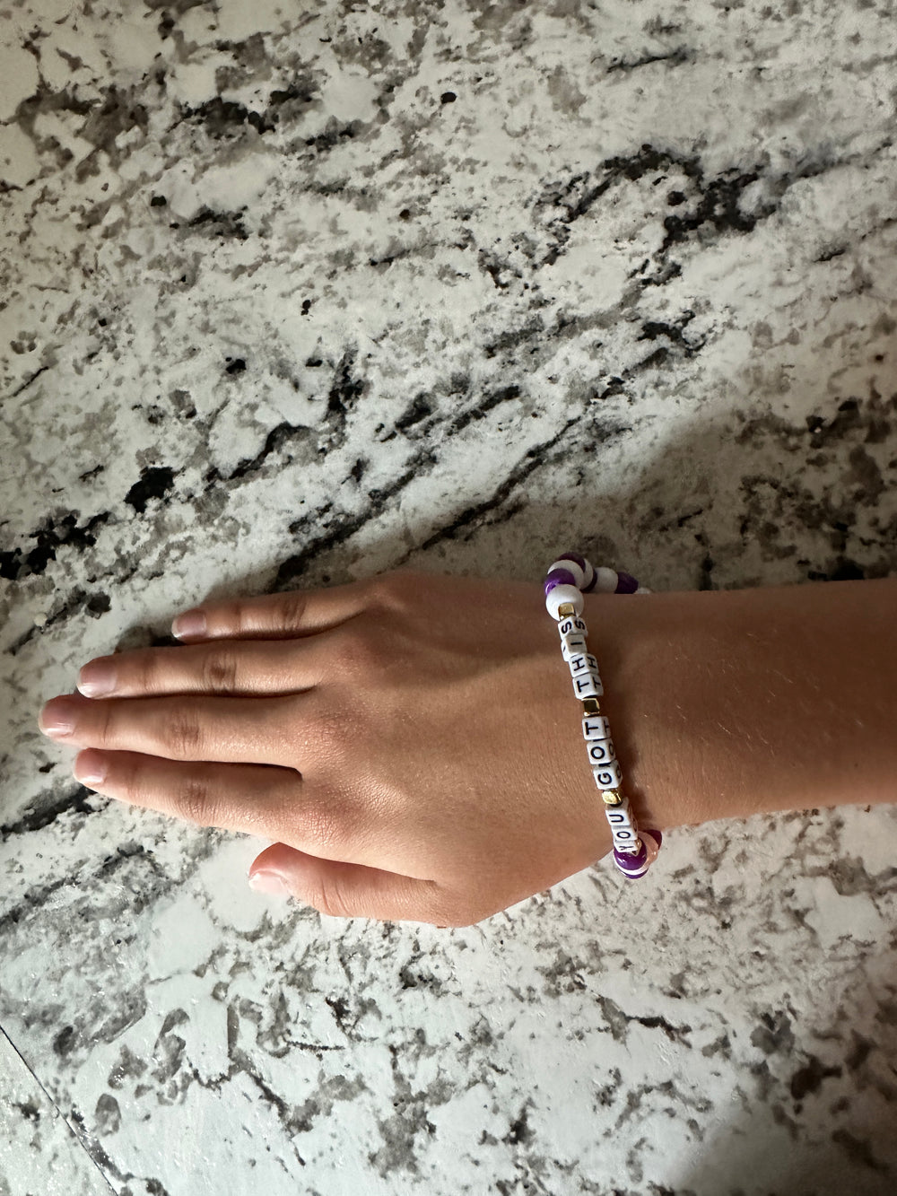 You Got This Purple & White Pony Bead Bracelet